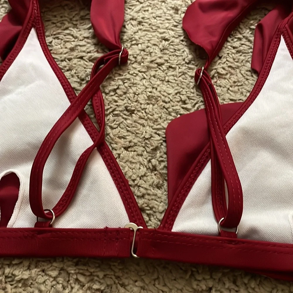 EUC VICI Red Ruffle Shoulder Bikini Large - Picture 4 of 5